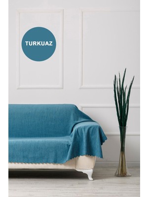 Turkuaz Battal Boy Kollarınıda Kapatan Çift Taraflı Çekyat Koltuk Örtüsü Şalı