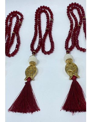 Bordo Hediyelik Laleli Püsküllü Kristal Boncuklu 99 Lu Namaz Tesbihi ( Mevlüt-Sünnet-Hac-Umre)