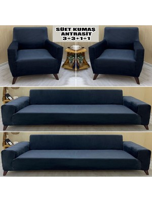 Süet Detaylı Angora Kumaş 2 Adet Üçlü & Çekyat- 2 Adet Tekli Set Koltuk Kılıfı