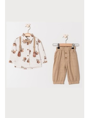 Erkek Bebek Kirpi Baskılı Slopetli Papyonlu Takım