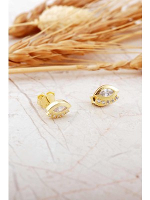 Altın Kaplama Göz Mini Gümüş Küpe 7358