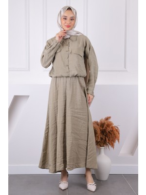 İmaj Butik Haki Gömlek Etekli Modal Takım