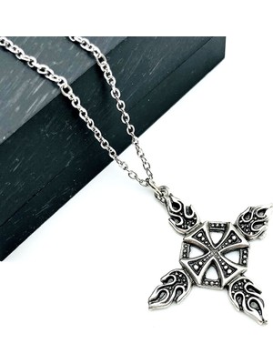 Gotik Alev Haç Cross Antik Gümüş Kaplama Kolye