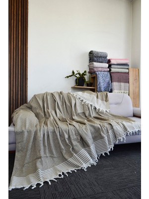 Diamond Pamuklu Kolları Örten Kanepe Çekyat Örtüsü Çok Amaçlı 180X300 cm Kahverengi Koltuk Örtüsü