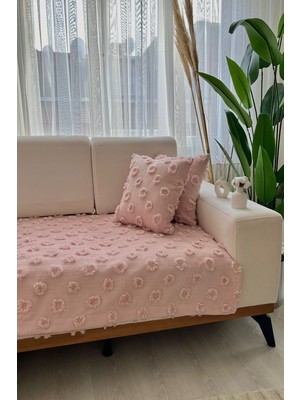 Püsküllü Koltuk Örtüsü Pudra