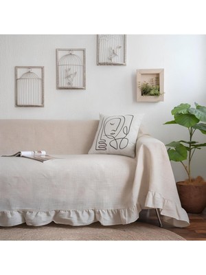 220X180 cm Fırfırlı Pamuklu Buldan Keten Çekyat - Koltuk Örtüsü