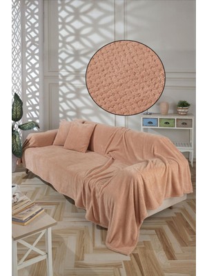 Wellsoft Koltuk Örtüsü Kolları Kaplayan ve Tv Battaniyesi 180X300 2 Adet 45X45 Kırlent Bej