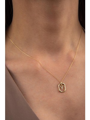 Fiyonk Kuyumculuk 14 Ayar Altın Taşlı V Harf Kolye