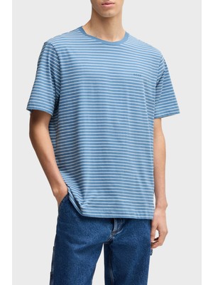 Boss Çizgili  Pamuk Relaxed Fit Bisiklet Yaka T Shirt Erkek T Shirt 50499334 462