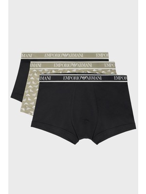 Emporio Armani Streç Pamuklu Logo Baskılı 3 Pack Boxer Erkek Boxer EM000370 AF10779 MC065