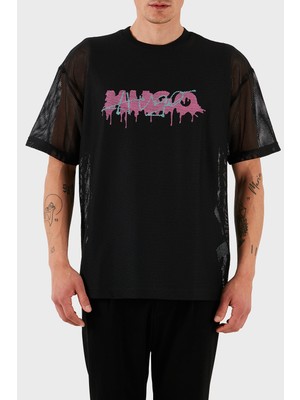 Hugo Logo Efektli Oversize Fit Bisiklet Yaka File T Shirt Erkek T Shirt 50510000 001