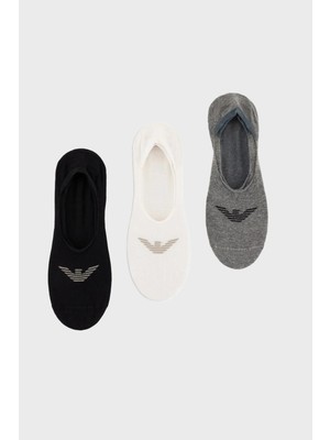 Emporio Armani Streç Pamuklu Logo Baskılı 3 Pack Babet Çorap Erkek Çorap EM000548 AF12271 MC059