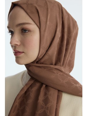 Cs Camellia Scarf Ipeksi Jakar Zincir Desen Şal - Açık Kahve