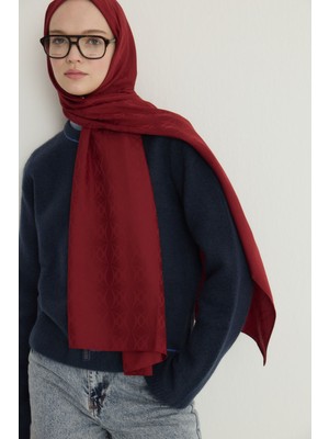 Cs Camellia Scarf Ipeksi Jakar Geometrik Desen Şal - Gümüş Gri