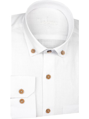 Varetta  Erkek Beyaz Uzun Kollu Keten Efektli Cepli Pamuklu Gömlek