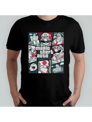 Pixxa Super Mario Bros Gta - Grand Theft Auto %100 Pamuklu Bisiklet Yaka T-Shirt Model 10