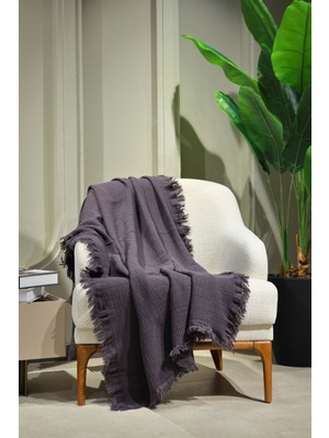 Antrasit Müslin Koltuk Şalı / Tv Battaniyesi (100 x 200 Cm)