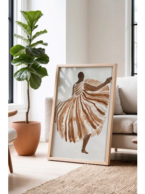 Artiera Kahverengi Soyut Figür Baskı Ev ​​dekoru Ahşap Çerçeveli Duvar Tablosu
