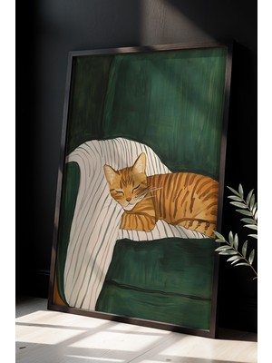 Artiera Soyut Kedi Sanatı Ahşap Çerçeveli Duvar Kedi Tablosu