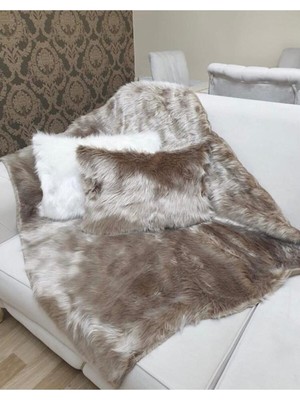Peluş 1 Koltuk Şalı & 2 Kırlent Set - Sütlükahve