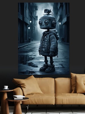 Sevimli Robot Dekoratif Kanvas - Mdf Ahşap Tablo