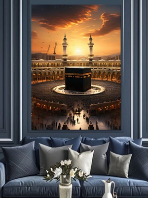 Gün Batımı Kabe Dekoratif Kanvas - Mdf Ahşap Tablo