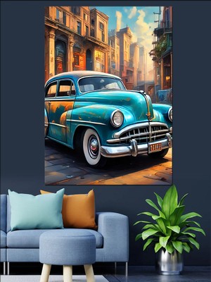 Retro Klasik Araba Dekoratif Kanvas - Mdf Ahşap Tablo