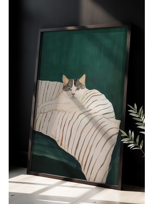 Artiera Soyut Kedi Sanatı Ahşap Çerçeveli Duvar Kedi Tablosu