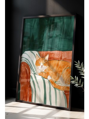 Artiera Soyut Kedi Sanatı Ahşap Çerçeveli Duvar Kedi Tablosu