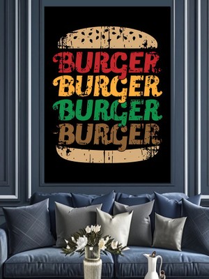Hamburger Temalı Dekoratif Kanvas - Mdf Ahşap Tablo
