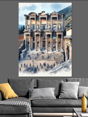 Efes Celsus Kütüphanesi Dekoratif Kanvas - Mdf Ahşap Tablo