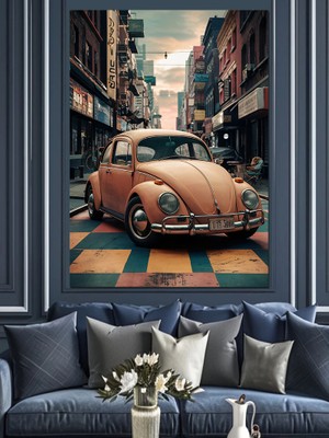 Retro Kaplumbağa Araba Dekoratif Kanvas - Mdf Ahşap Tablo