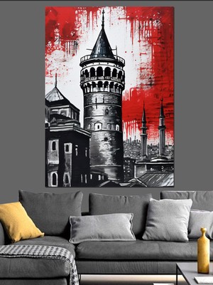 Siyah Beyaz Galata Kulesi Dekoratif Kanvas - Mdf Ahşap Tablo