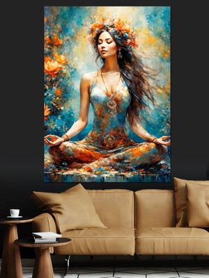 Yoga Yapan Kadın Dekoratif Kanvas - Mdf Ahşap Tablo