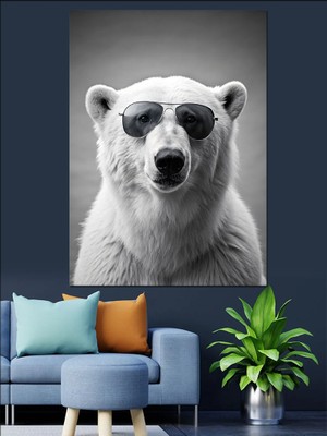 Güneş Gözlüklü Kutup Ayısı Dekoratif Kanvas - Mdf Ahşap Tablo