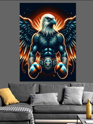 Kanatlı Boksör Kartal Dekoratif Kanvas - Mdf Ahşap Tablo