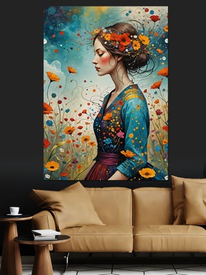 Çiçekler ve Kadın Dekoratif Kanvas - Mdf Ahşap Tablo