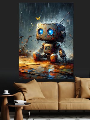 Sevimli Robot Dekoratif Kanvas - Mdf Ahşap Tablo