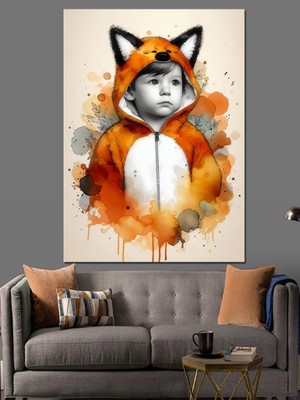 Tilki Kostümlü Çocuk Dekoratif Kanvas - Mdf Ahşap Tablo