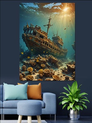 Batık Gemi Dekoratif Kanvas - Mdf Ahşap Tablo