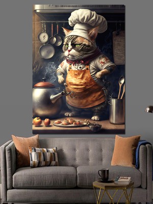 Aşçı Kedi Dekoratif Kanvas - Mdf Ahşap Tablo