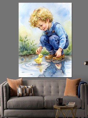 Ördek ve Çocuk Dekoratif Kanvas - Mdf Ahşap Tablo