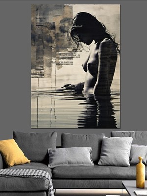 Nü Kadın Gazete Fon Dekoratif Kanvas - Mdf Ahşap Tablo