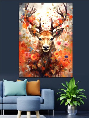 Geyik Dekoratif Kanvas - Mdf Ahşap Tablo