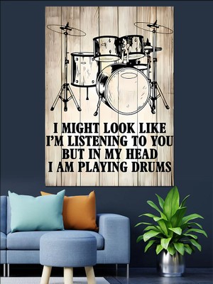 Davulcu Baterist Temalı Dekoratif Kanvas - Mdf Ahşap Tablo