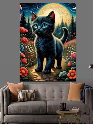 Siyah Yavru Kedi Dekoratif Kanvas - Mdf Ahşap Tablo