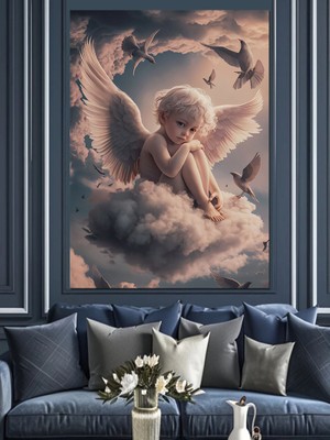 Masum Melek Dekoratif Kanvas - Mdf Ahşap Tablo