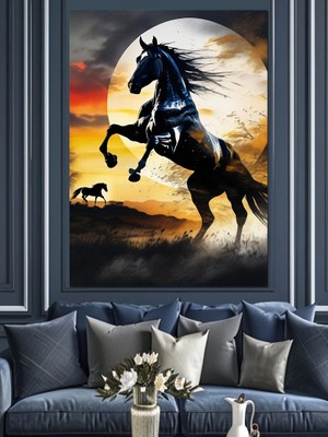 Siyah Ev ve Gün Batımı Dekoratif Kanvas - Mdf Ahşap Tablo