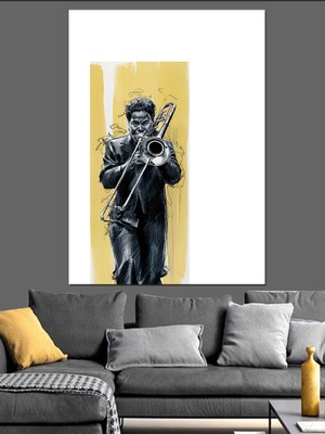 Trompet Çalan Adam Dekoratif Kanvas - Mdf Ahşap Tablo