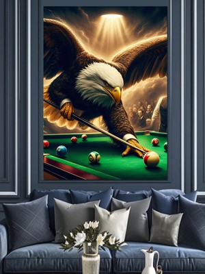 Bilardo Oynayan Kartal Dekoratif Kanvas - Mdf Ahşap Tablo